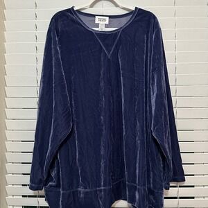 Mainstreet Blues purplish Blue Velvet Sweatshirt Long Sleeve Crew Neck  Size 4X